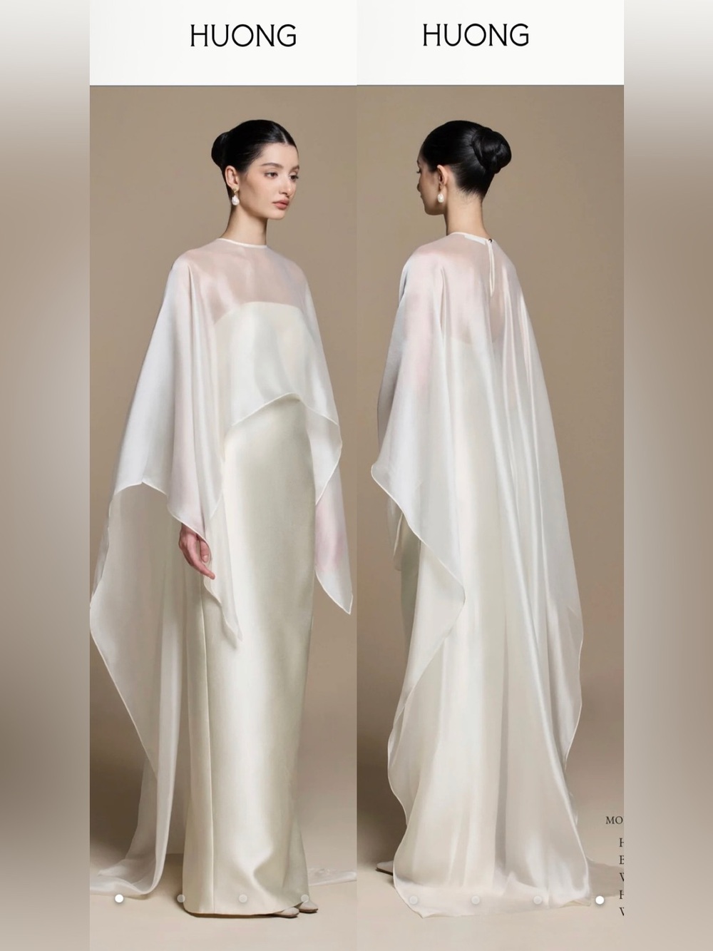 HUONG Ivory High Neck Cape Sleeve/Sheath Full-Length Dress Size S -Never Worn